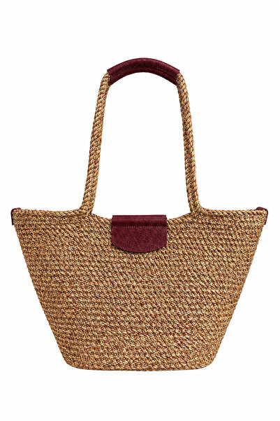 MaVaux Palma Large Size Straw Shoulder Bag with Genuine Leather Detail, Handm...