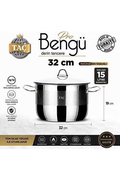 Hazal Taç Bengü Pro Steel Pot with Induction Base 32 cm