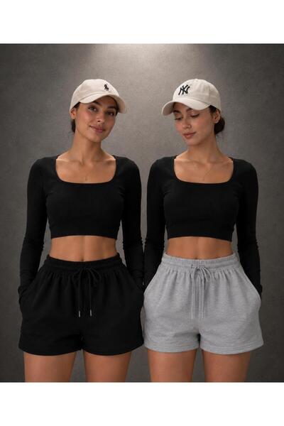 DEEP FİT Shorts Two Pieces Black and Gray for Daily Wear
