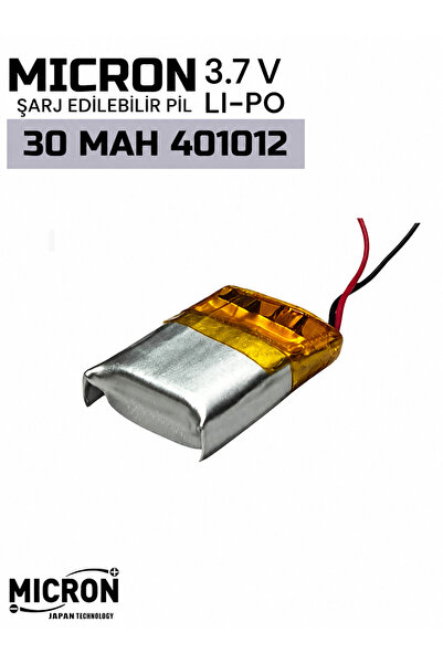 Micron 3.7V 30mAh Lityum Polimer (Li-Po) Şarj Edilebilir Pil 401012 (4×10×12 mm)