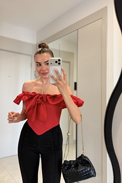 Gizem Ecemiş Purest Kırmızı Madonna Fırfırlı Büstiyer