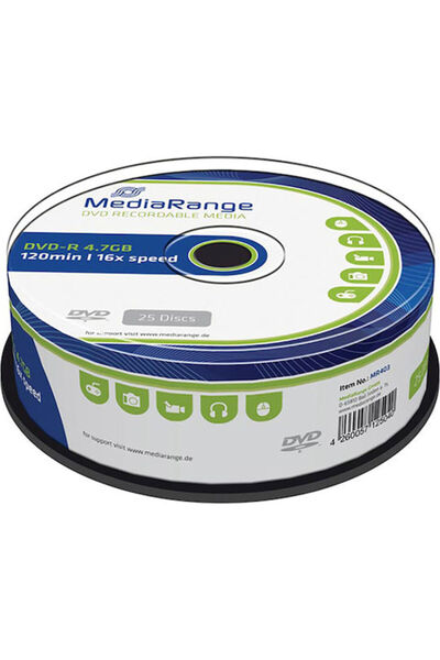 MediaRange Εγγράψιμο DVD-R 16x 4.7GB Κουτί 25 τεμαχίων 25 τεμάχια Κωδικός: MR403