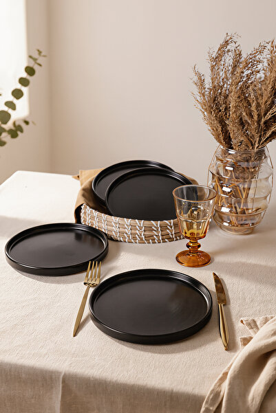 Keramika Matte Black Stackable Cake Plate 21 cm 4 Pieces