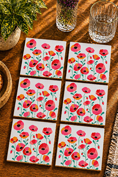 JHAAR Abstract Floral Modern Set of 6 Coasters - Uv Printing Mdf - 10X10 cm