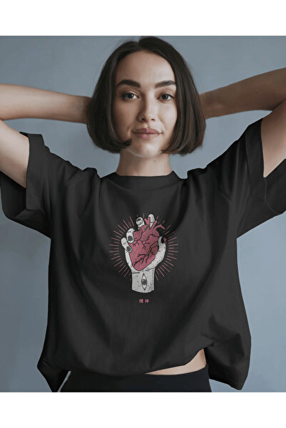 buzagi tasarım ürünleri Heartbreaker Unisex Black Oversize T-Shirt