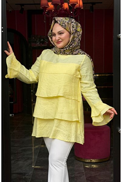 PRENSES ŞAL AYNAZ 170327 FIRFIRLI SARI TUNİK