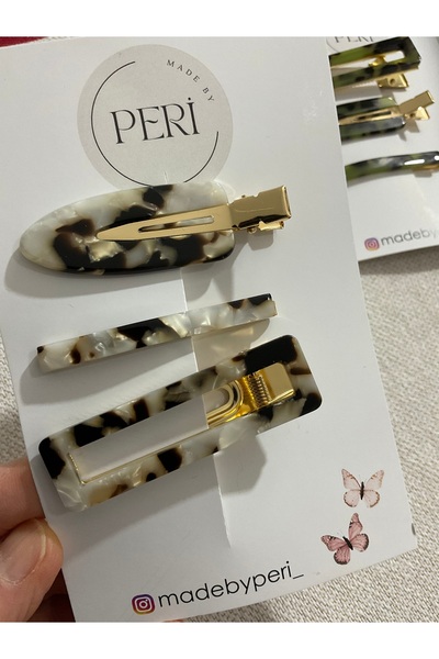 MADE BY PERİ Set of 3 Leopard Patterned Bone Vintage Hair Clips