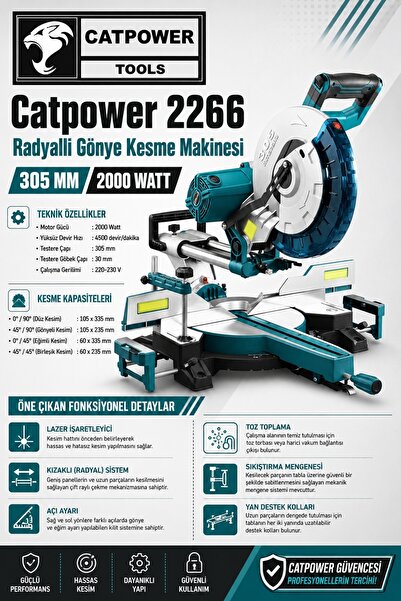 Cat Power Catpower 2266 Radyallı Gönye Kesme 305Mm 2000W