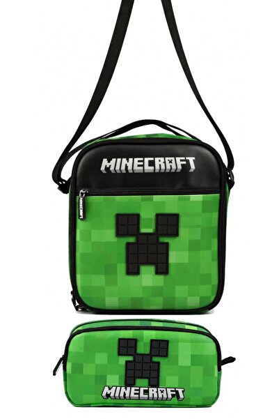 MINECRAFT Embossed Black - Green Boys' School Lunchbox and Pen Holder Set - S...