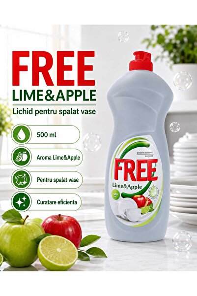 FREE Detergent de vase Lime & Apple, detergent lichid, 500 ml