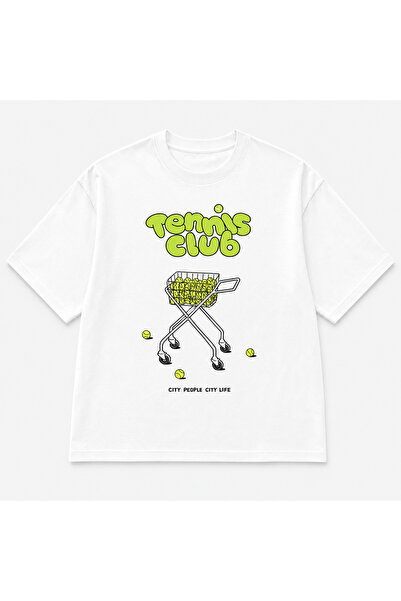VODEXA Unisex Oversize T-Shirt Tenni̇s 3 Printed 100% Cotton T-Shirt Comforta...