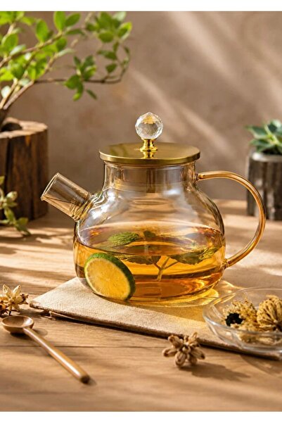 CEZVE HOME إبريق شاي من زجاج البوروسيليكات مع مقبض كريستالي، مقاوم للحرارة، إ...