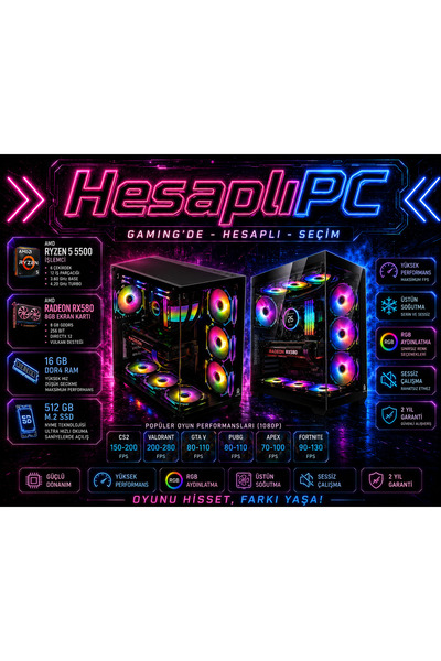 HesaplıPC / RYZEN 5 5500 / 16 GB RAM / 512 GB M.2 / 8 GB EKRAN KARTI