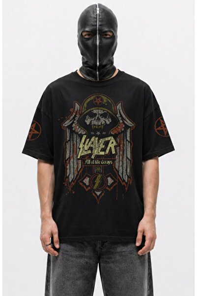 Fuddy Moda Tricou unisex Slayer All of Life Decays cu imprimeu pe mânecă și g...