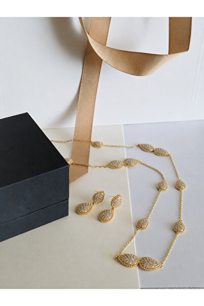 Rexon Tarnish Resistant Gold Plated Steel Drip Design Necklace and Earring Set