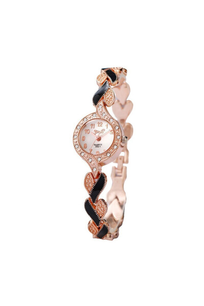 VeeShop Ceas de dama elegant, curea metalica cu inimioare delicate bicolore s...