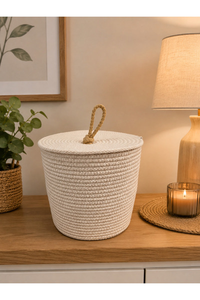 ÖRGÜM Decorative Multi-Purpose Basket Organizer with Lid 20X20 cm