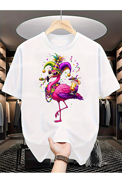 1001moda Unisex Flamingo Theme T-Shirt Solid Color Vintage Pattern with Vibra...
