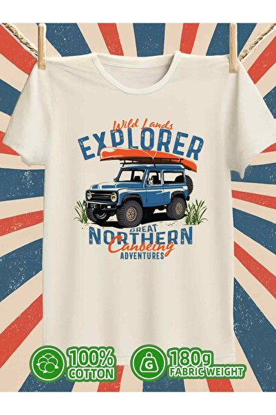 LİNA06 تي شيرت Wild Lands Explorer مطبوع للرجال، 180 جرام، 100% قطن، أبيض، من...