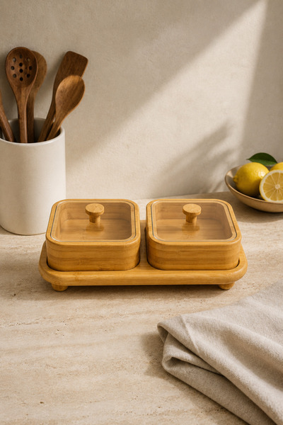 Tutku Home Bambu Standlı 2'li Çerezlik & Kahvaltılık