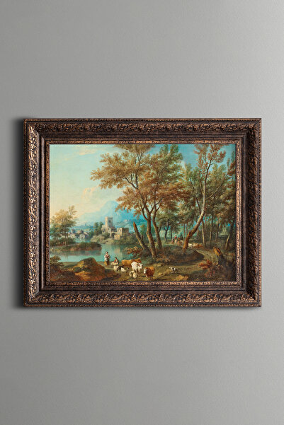 epiqart Shepherdess and Garda Lake Landscape - Vintage Patterned Painting - T...