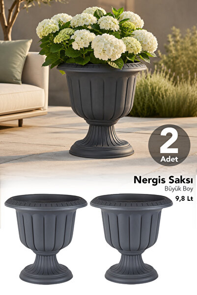 Meleni Home 2'li Ayaklı Büyük Dekoratif Saksı - Deliksiz Salon Bahçe Plastik ...