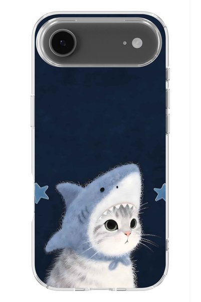FLAMENKO حافظة هاتف شفافة متوافقة مع iPhone 17 Air بتصميم قطة ترتدي زي القرش