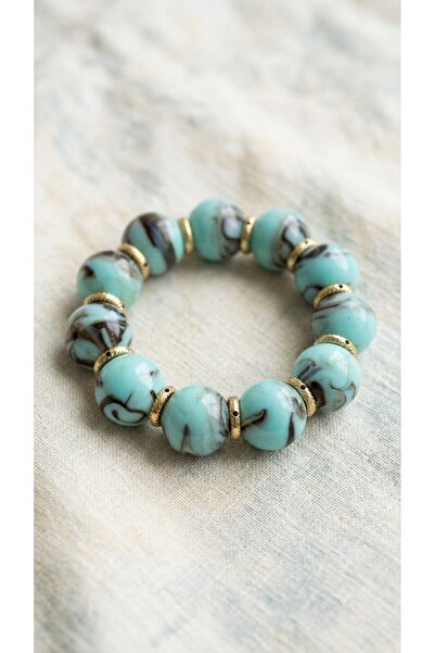 deluxe takı ve giyim Large Beaded Flexible Mint Green Bracelet