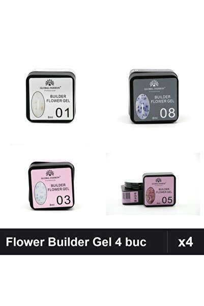 global fashion Set 4 Flower Builder Gel 8ml Nr.01 Nr.03 Nr.05 Nr.08 Construct...