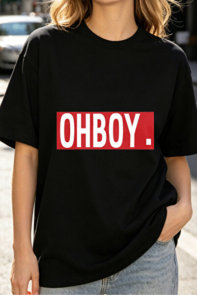 Fleck تي شيرت نسائي بطباعة نصية من Ohboy، تصميم كاجوال فضفاض بأسلوب الشارع، ل...