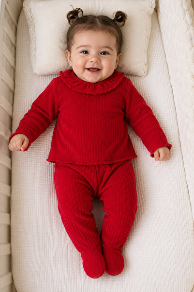 Babyhola Velvet Textured Baby Girl Booties Top and Bottom Set 15302