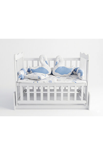 FISTIK BEBE Swan Pillowed Knitted Model 6 Piece Baby Sleeping Set and Crib Ed...