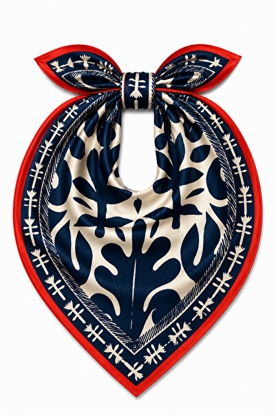 who knows ¿ Navy Blue Dark Orange Patterned Scarf Bandana Women's Clothing Ac...