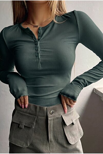 Teenage Millionaire Women's Green Nefti Colorful Button Detailed Placketed Bu...