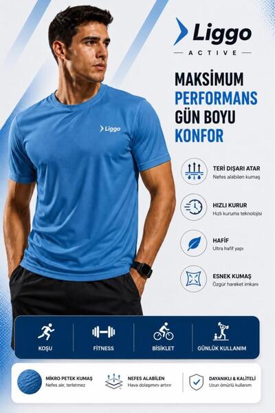 Liggo Erkek Hızlı Kuruma Fitnees Antrenman Spor T-shirt