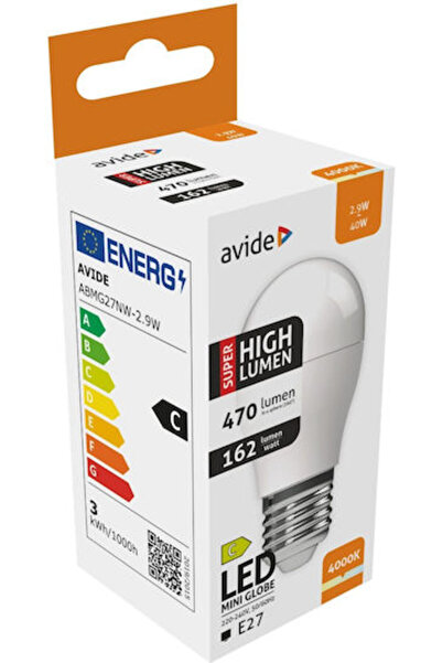 Avide ABMG27NW-2.9W Λάμπα LED 2.9W 90mm για ντουί E27 και σχήμα G45 Λευκό 470...