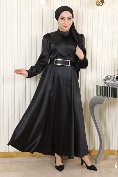 Missvalle Draped Satin Evening Dress Black 19192