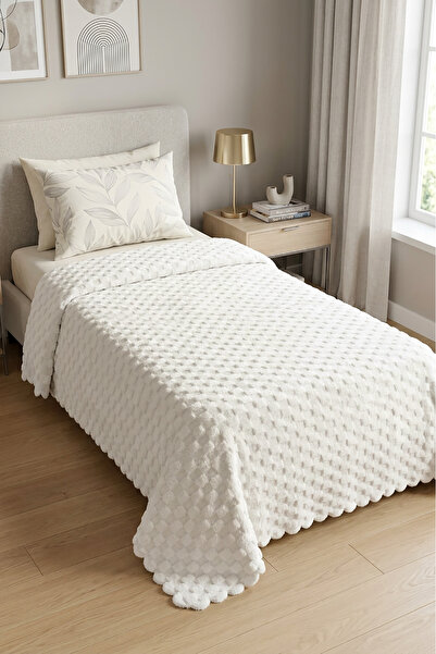Decomia Home Dolly Soft Wellsoft Self Patterned Embossed Single White Blanket...