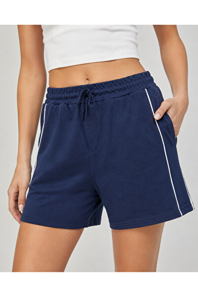just wear zt Side Stripe Pocketed Sweat Shorts Elastic Waist Drawstring Relax...