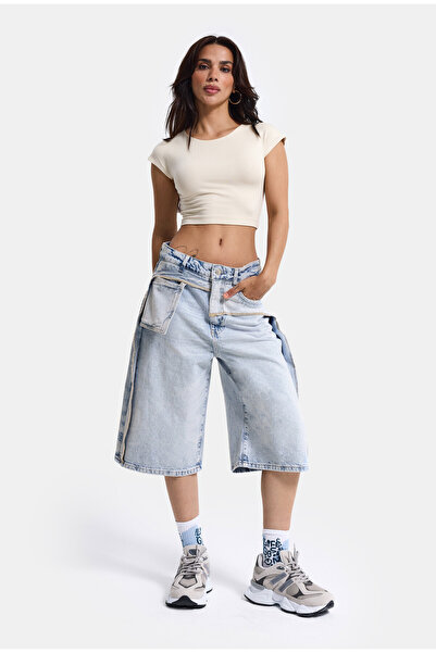 it's basic Women's Ice 4S6-3 Maxi Baggy Bermuda Design Denim Jort