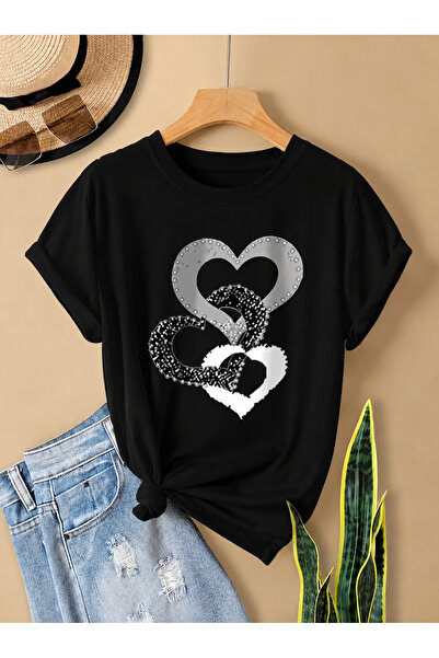 Boi Tricou de damă cu imprimeu cu design special Triple Heart