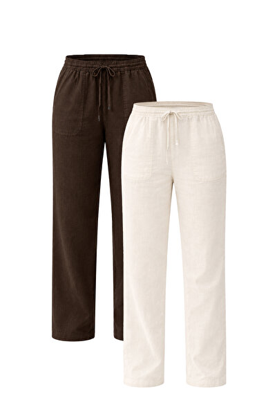 Kozik Women's 2-Piece Linen Relaxed Cut Lightweight Fabric Casual Pants