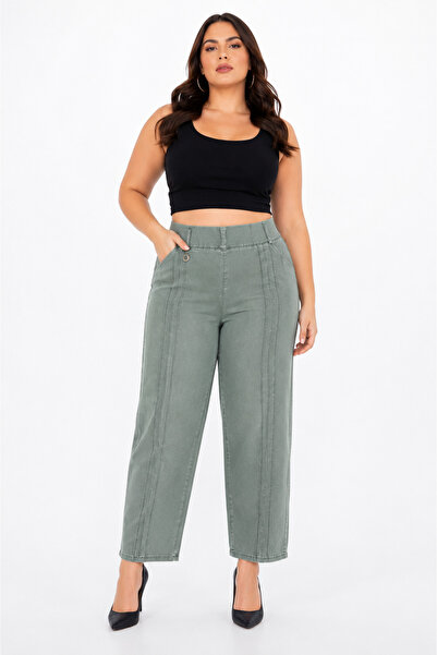 ZANESSİ FASHION Plus Size Akar Fabric High Waist Stoned Wide Leg Women's Trou...