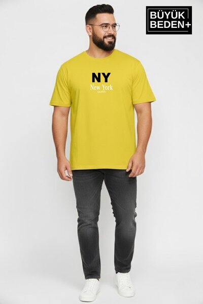 Superlife تي شيرت رجالي مقاس كبير مطبوع عليه NY New York مقاس 3xl-6xl برقبة د...