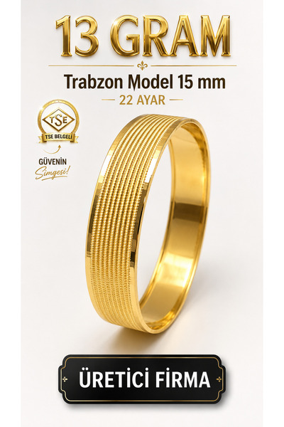 Aks Gold 22 Ayar TSE Belgeli (13 GRAM) Trabzon Model Ajda Altın Bilezik İşçil...