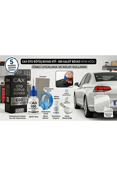 caxcolors CAX [650 KALSİT BEYAZ İğneli Araç Oto Rötuş Boyası Seti Çizik Gider...