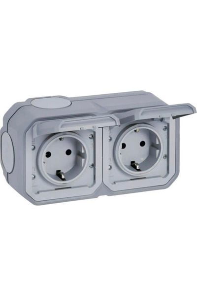 OEM Priză dublă cu împământare Legrand Plexo IP44 gri, montaj aplicat orizontal