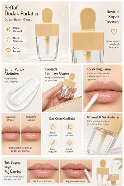 Sudedi Home Şeffaf Dudak Parlatıcı Lip Gloss, Renksiz Dudak Bakım Glossu, Nem...