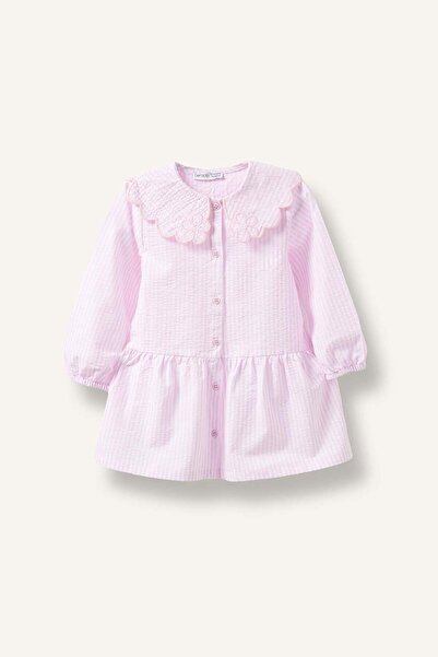 DeFacto Striped Long Sleeve Seersucker Textured Pink Dress Baby Girl H9618A526Au