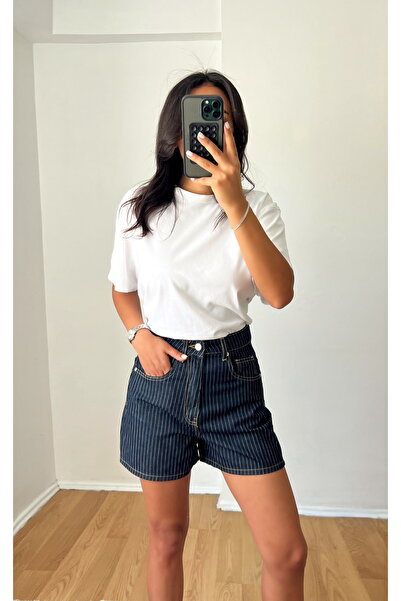 RMWEARCO Striped Mini Denim Shorts